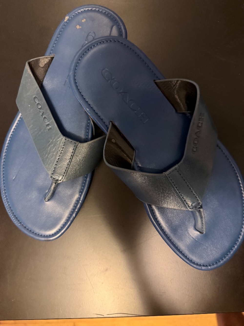 COACH Men's Blue Leather Flip Flop Sandals
